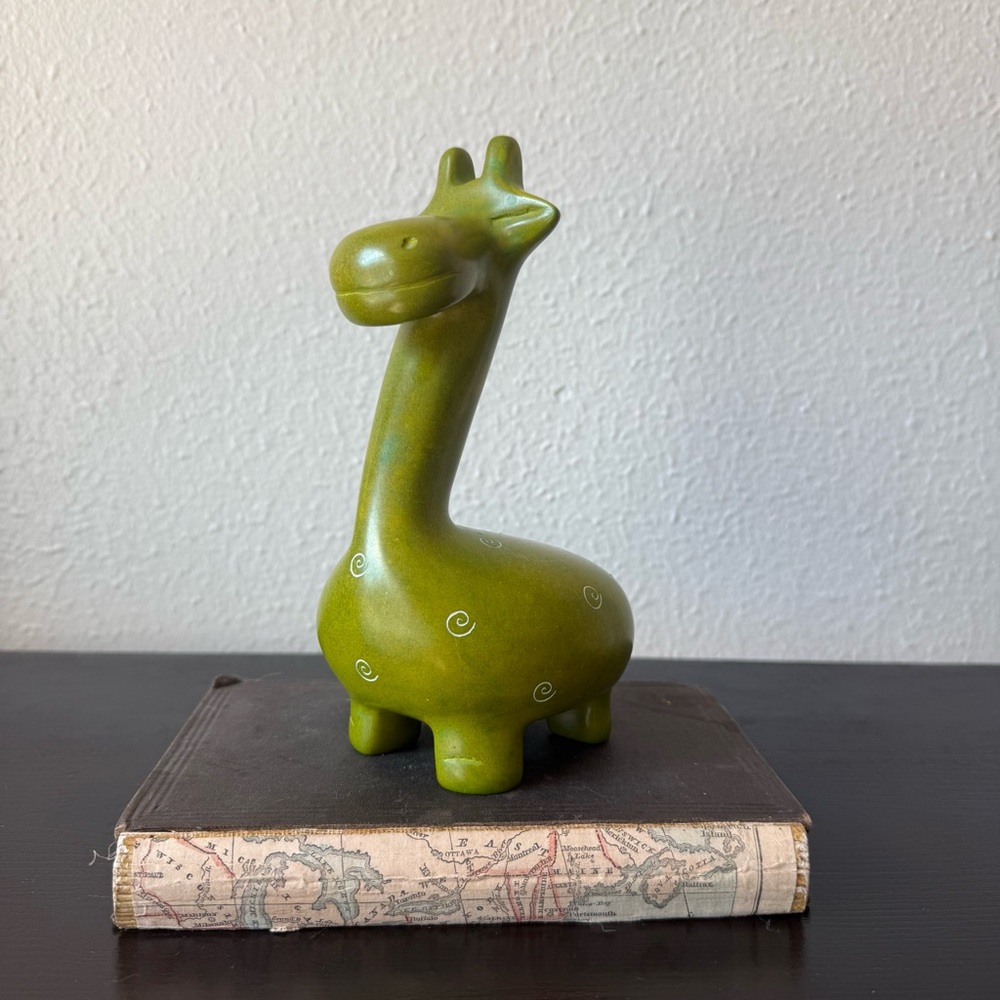 Vintage Decor Green Ceramic Giraffe Figurine Eclectic Shelf Decor